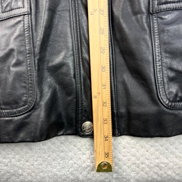 VTG Wilsons Leather Mens Field Jacket 90s Cargo Parka Black Thinsulate Med Biker - Picture 7 of 16